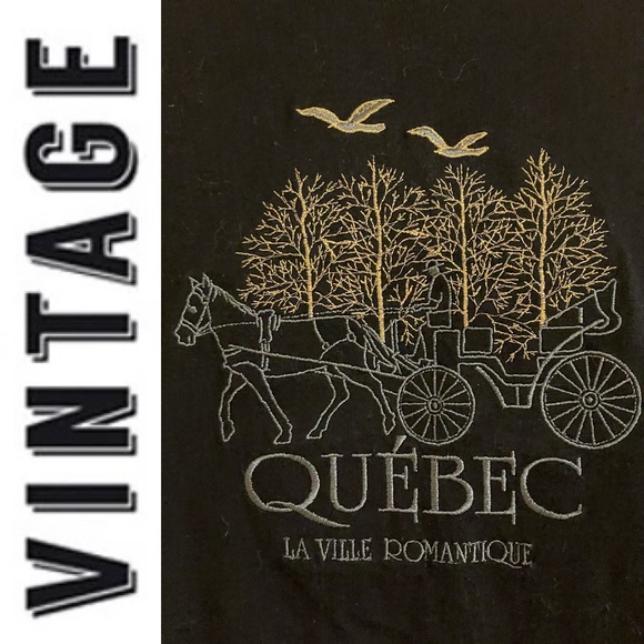EUC vintage single stitch crewneck graphic Quebec souvenir black tee s/s, XL - Picture 5 of 16